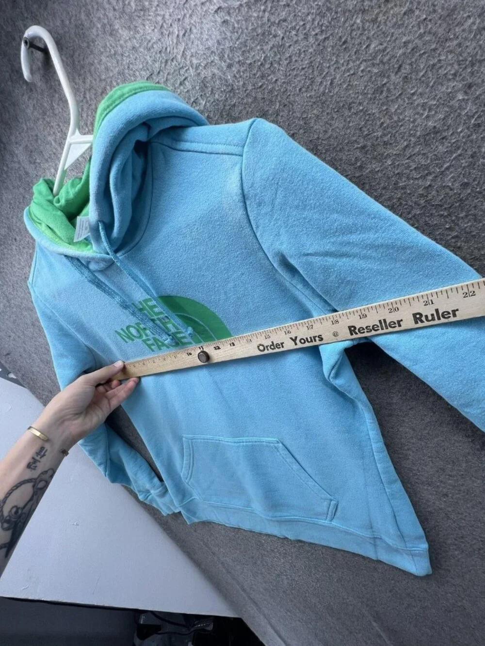 The North Face Hoodie Womens Small Blue Fleece Logo Pullover Kangaroo Pocket